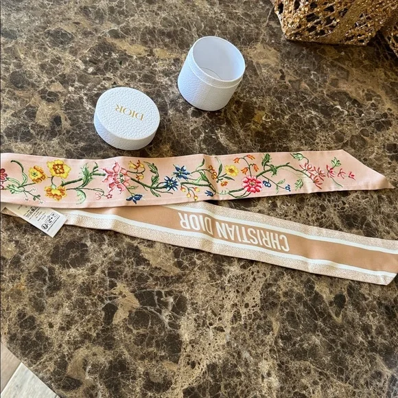 Christian Dior twilly logo floral dusty rose pink neck tie or bag handle scarf - Picture 4 of 7